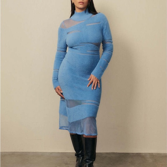 House of Sunny Sliding Doors Dress Fluffy Mesh in Blue - Picture 1 of 11